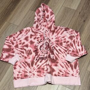 In Style NWT XL RUST PINK Tie-Dye FLEECE LINED Graphic 3/4 sleeve Hoodie